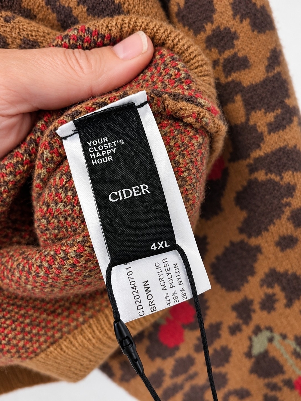 NWT Cider Brown Leopard V-Neck Cardigan with Red Cherry Novelty Print - Picture 3 of 7